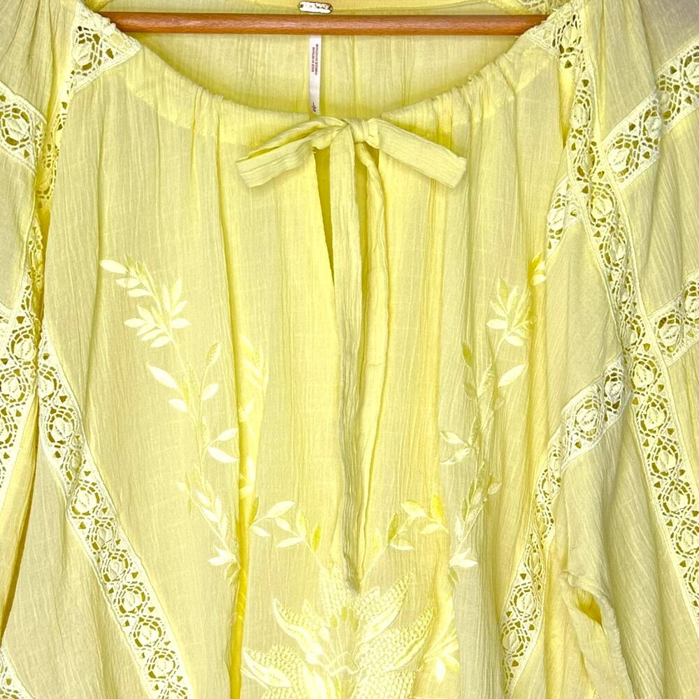 Free People REVOLVE Women's Maria Maria Lace Blouse Size L Yellow Peasant Top - Picture 7 of 14